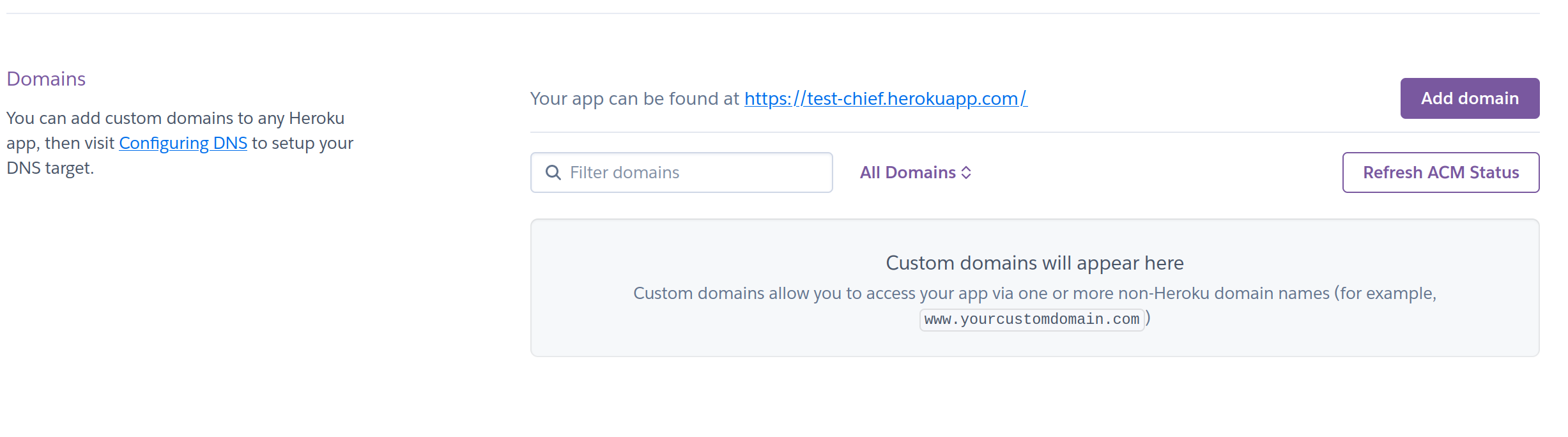 heroku settings domain